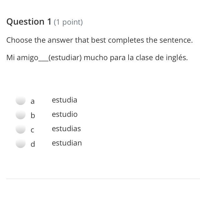 Choose the answer that best completes the sentence. Mi amigo___(estudiar) mucho para-example-1