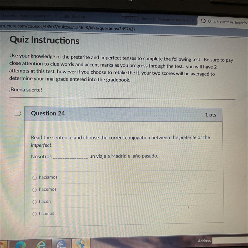 Question 24 1 pts Read the sentence and choose the correct conjugation between the-example-1