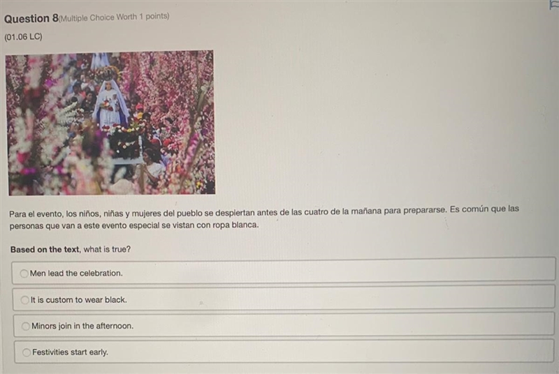Help help please Question 8 Multiple Choice Worth 1 points) (01.06 LC Para el evento-example-1