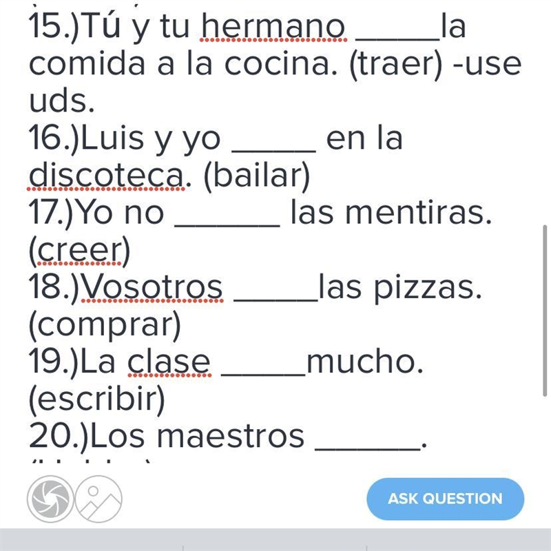 Usa el presente progresivo en cada frase. No olvides la forma correcta de ESTAR.-example-1