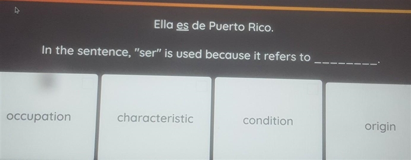 Ella es de Puerto Rico. In the sentence, "ser" is used because it refers-example-1