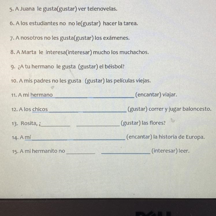 11-15 Spanish gustar and verbs like gustar-example-1