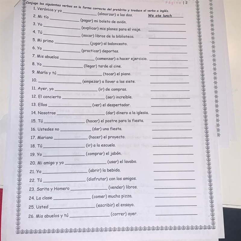 Conjuga los siguientes verbos en la forma correcta del pretérito y traduce el verbo-example-1