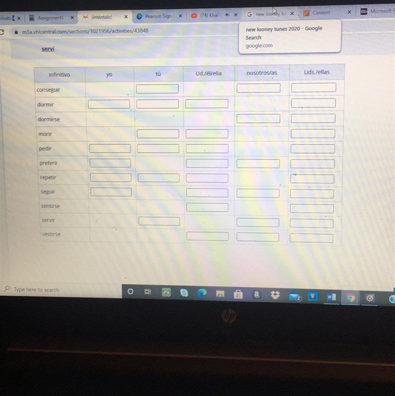 Completa la tabla con la forma correcta del pretérito-example-1