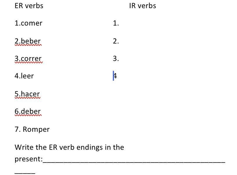 What are the present Er verbs above?-example-1