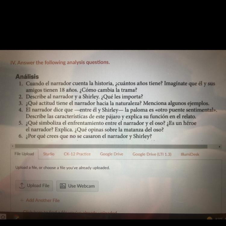 IMPORTANT NEED THIS NOW THE STORY IS “CUENTO CORTO UN OSO Y UN AMOR” SABINE ULIBARRI-example-1