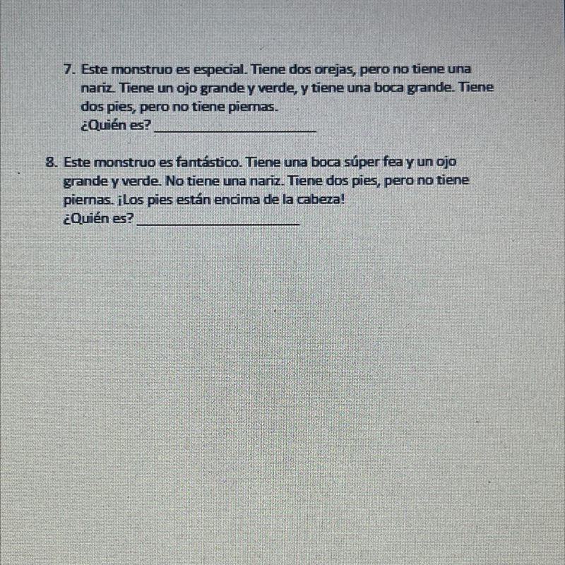 Este monstruo tiene una nariz normal y dos brazos. Tiene una boca y tres ojos. Su-example-1