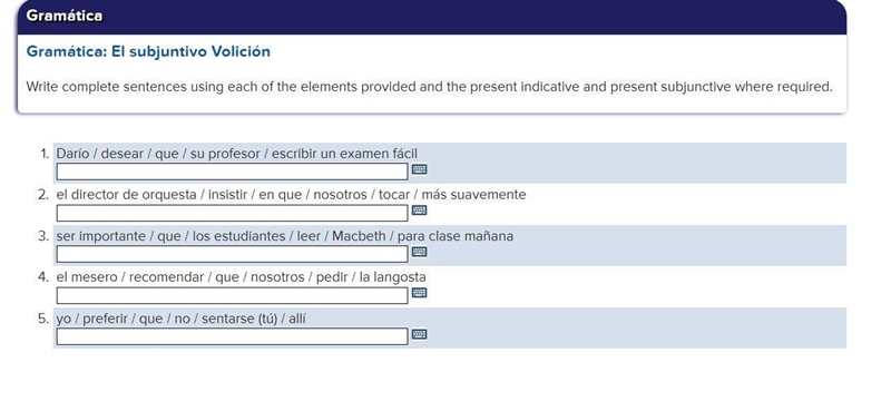 Please give answers- El subjuntivo Volición - Spanish 2-example-1