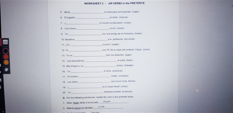 Complete the sentence with the correct preterite form of the -ar verb in parenthesis-example-1