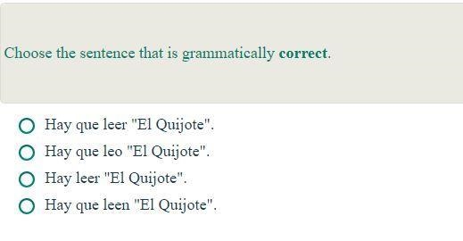 PLEASE HELP SPANISH MIDTERM Which one is grammatically correct-example-1