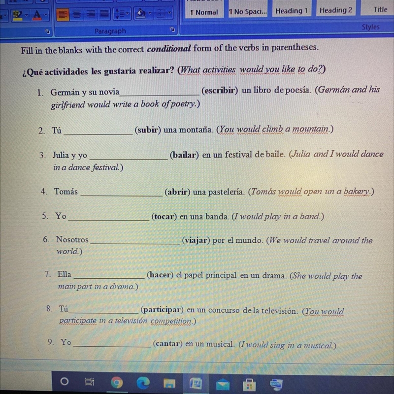 Fill in the blanks with the correct conditional form of the verb.-example-1