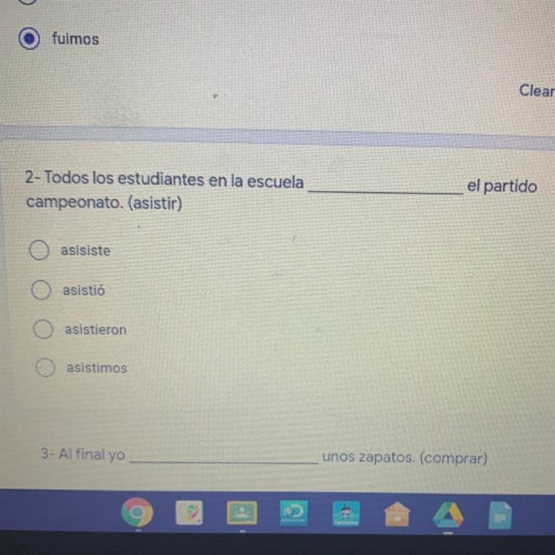 Todos los estudiantes en la escuela campeonato. (asistir) asisiste asistió asistieron-example-1