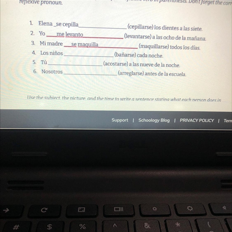 Can some please help me what 4,5,and 6 is? Reflexive verbs or good in Spanish-example-1