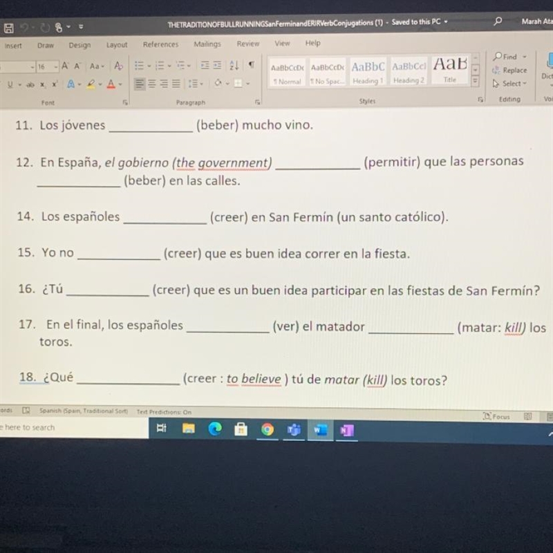 Please help me pleasee! (Conjugate) Directions: a practice of conjugations of -er-example-1