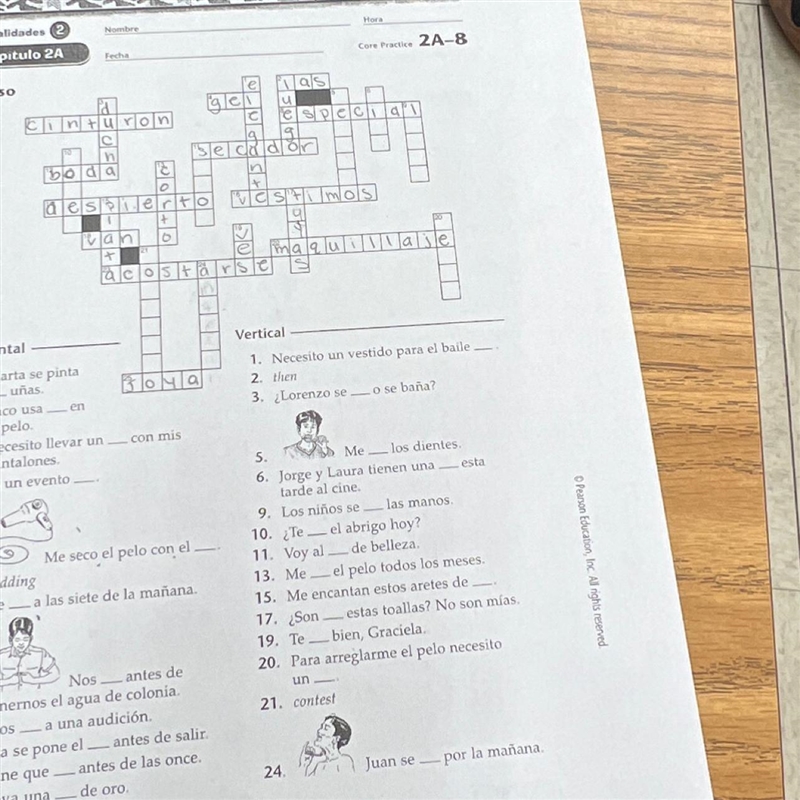 Realidades cross word puzzle 2a-8 I need,5,6,9,10,11,21,24-example-1