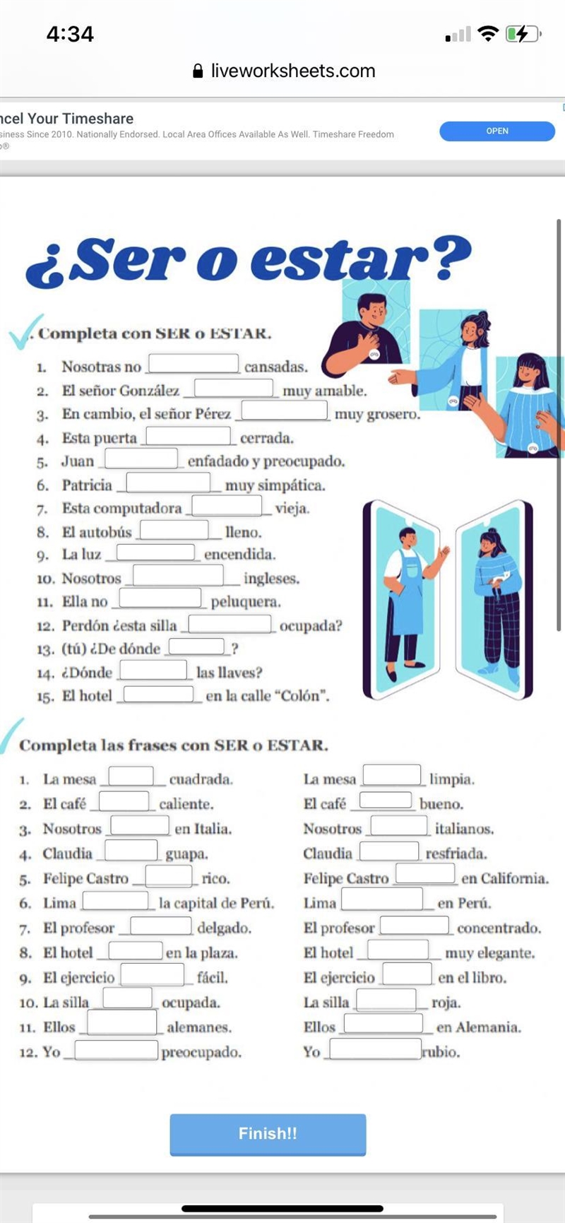 Ser o estar live worksheet answers please-example-1