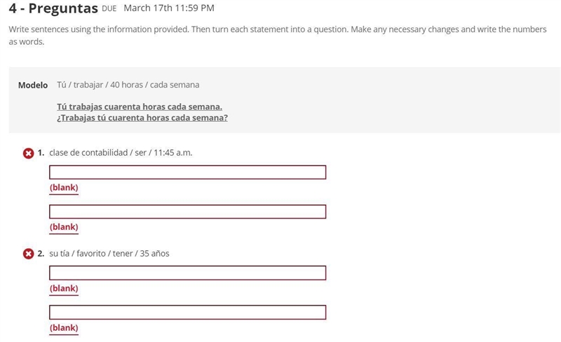 4 - Preguntas Fill in the blanks Activity Instructions Write sentences using the information-example-1