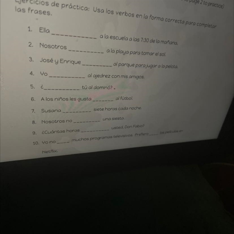 Ejercicios de práctica: Usa los verbos en la forma correcta para completar las frases-example-1