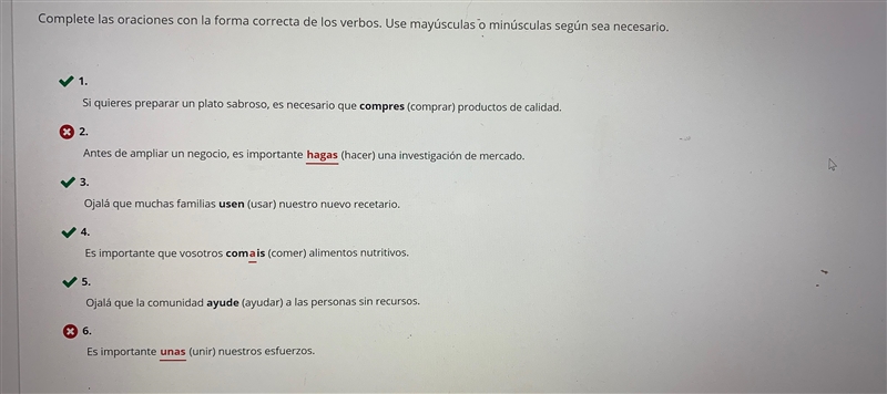 Need help with #2 and #6. I have tried the present subjunctive form for all pronouns-example-1