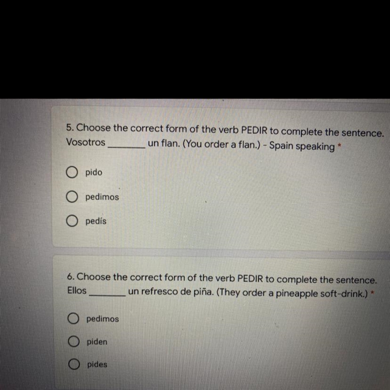 1. Choose the correct form of the verb PEDIR to complete the sentence I need help-example-1