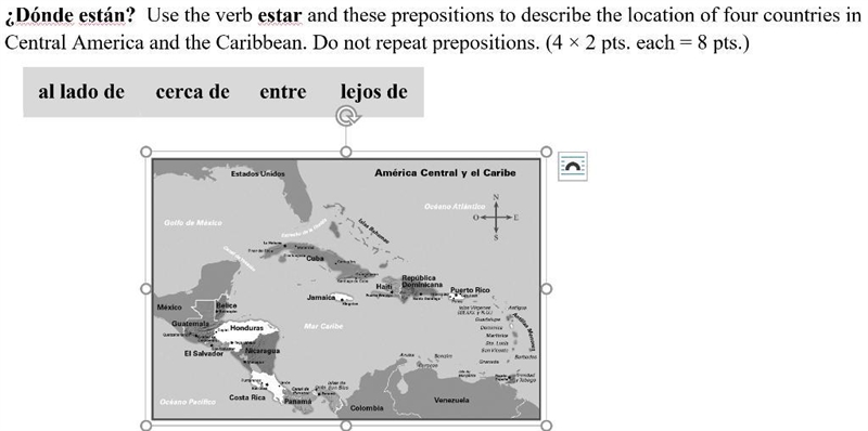 ¿Dónde están? Use the verb estar and these prepositions to describe the location of-example-1