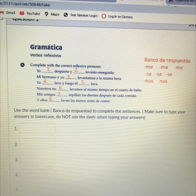 Gramática A Verbos reflexivos Banco de respuestas Complete with the correct reflexive-example-1