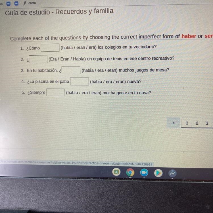 Help pls Spanish 3! Answer choices are listed in parentheses.-example-1