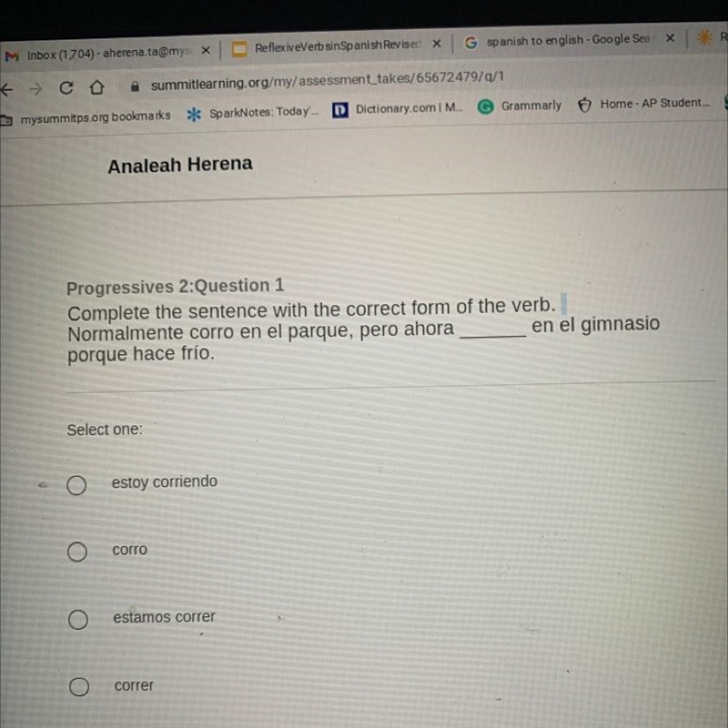 Do you know this answer to this Spanish 2 question?-example-1