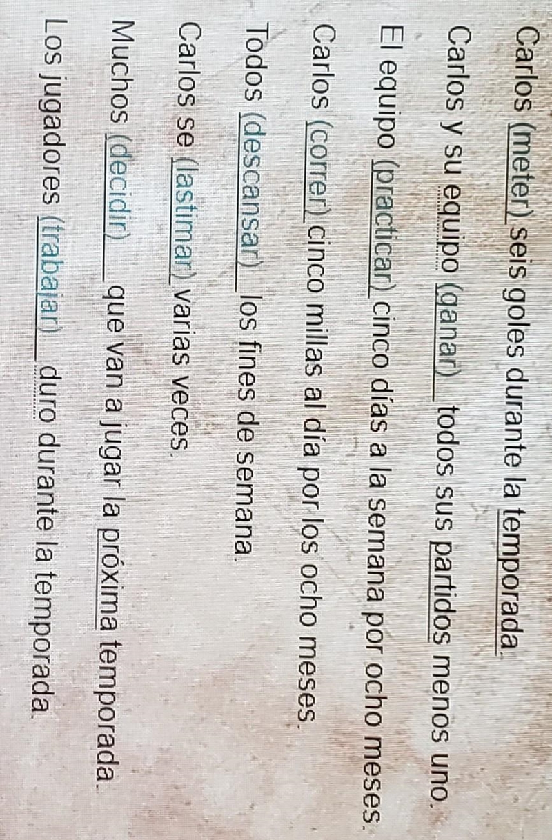 Instrucciones: Haz clic en el verbo y escribe la conjugacion correcta del preterito-example-1