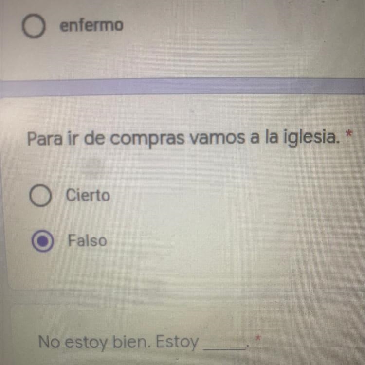 Para ir de compras vamos a la iglesia. Cierto Falso-example-1