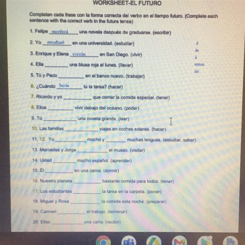 !!!!!!!I NEED HELP!!! spanish worksheet- el futuro!!!!!-example-1