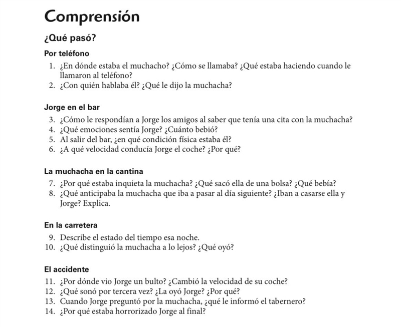 What’s the answer for 1-14 for noche de fuga !!! I need help please!!-example-1