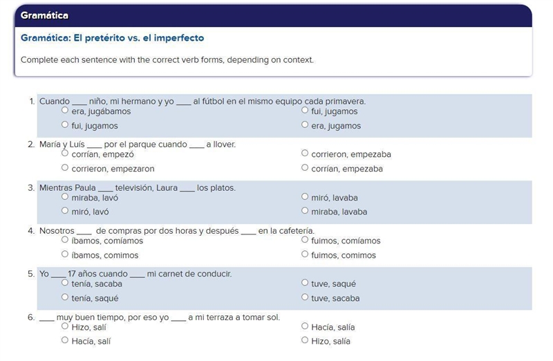 Spanish preterito vs imperfect please help-example-1