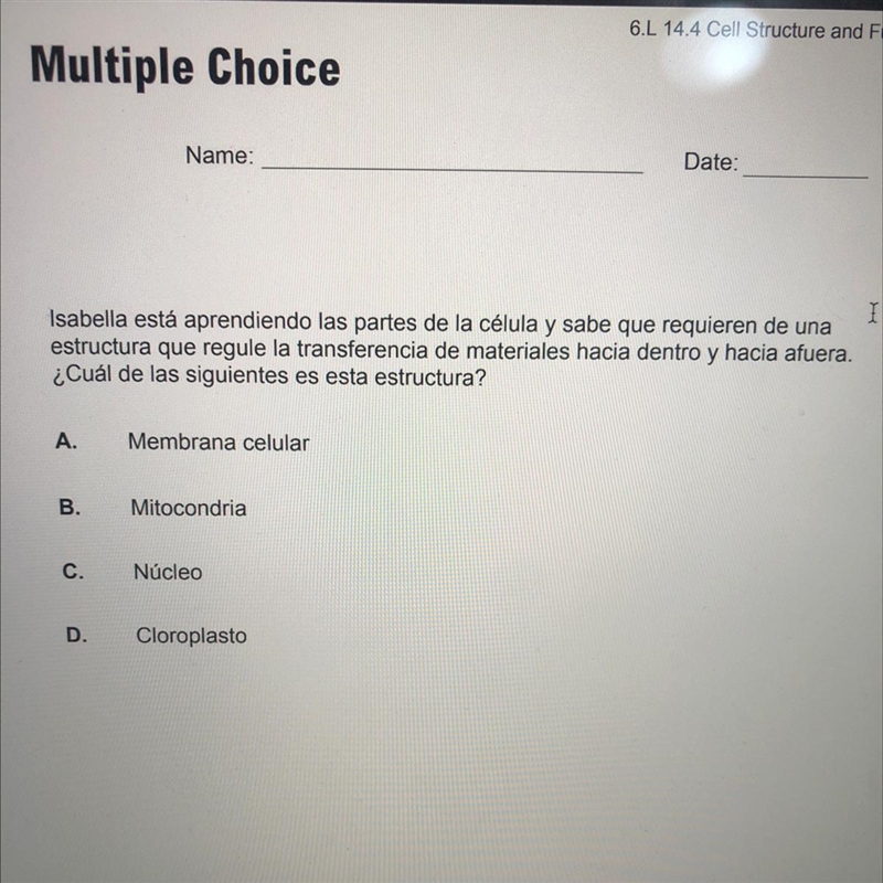 I Isabella está aprendiendo las partes de la célula y sabe que requieren de una estructura-example-1