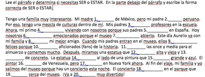 Ser Vs Estar: Fill In the Blank.-example-1