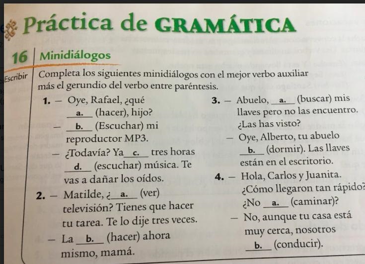 Please help me answer these spanish questions with gerundio. I'm super confused about-example-1