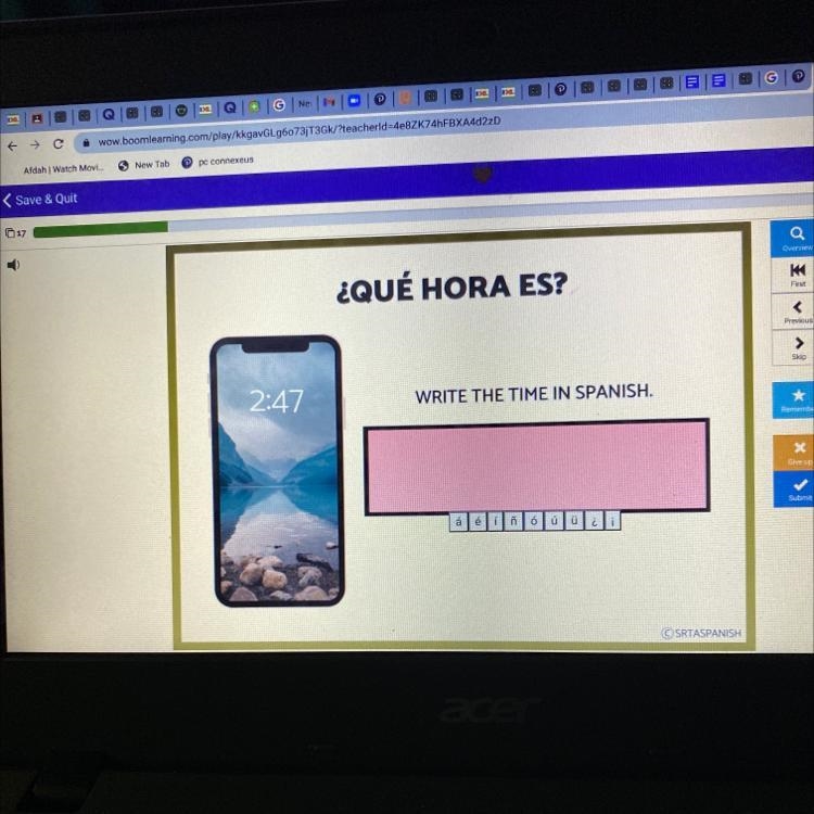 ¿QUÉ HORA ES? 2:47 WRITE THE TIME IN SPANISH. áéí ñ | 6 |úlülili-example-1