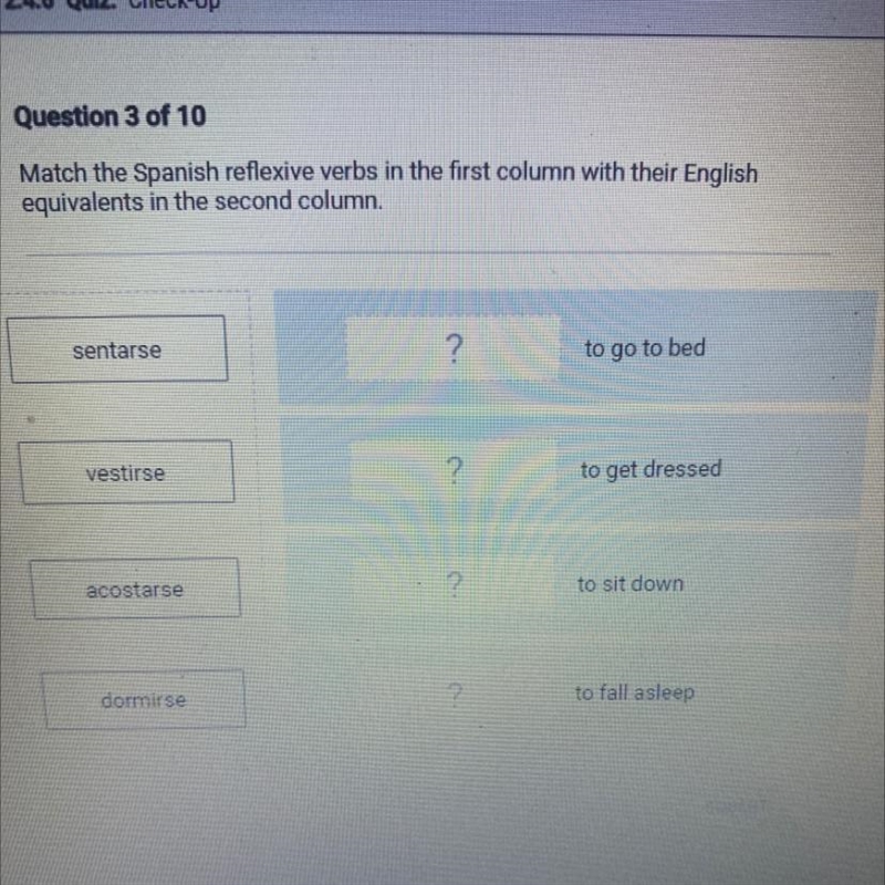 Match the Spanish reflexive verbs in the first column with their English equivalents-example-1