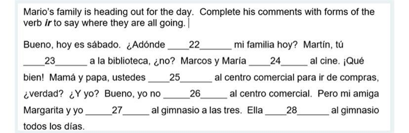 Choose the correct form of ir for each blank.-example-1