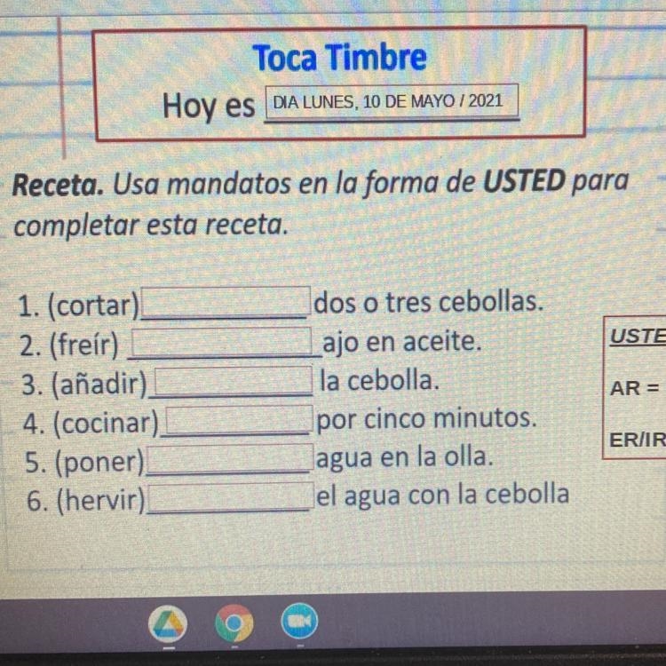 Receta. Usa mandatos en la forma de USTED para completar esta receta. USTED USTEDES-example-1