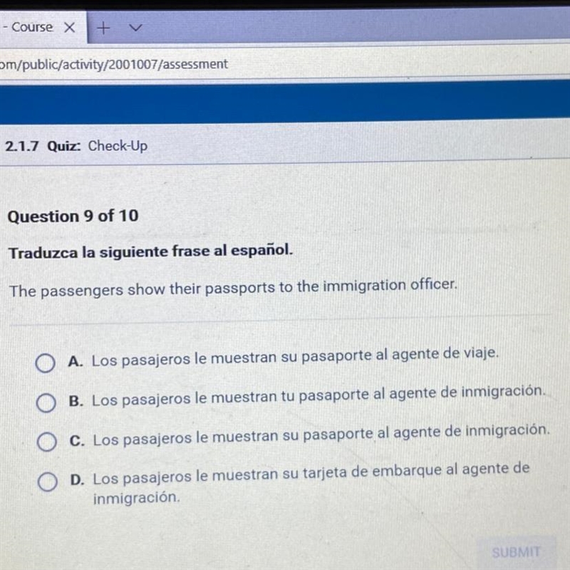 The passengers show their passports to the immigration officer.-example-1