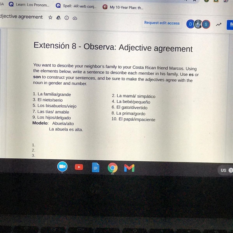 I need help with Spanish for for adjectives agreement-example-1