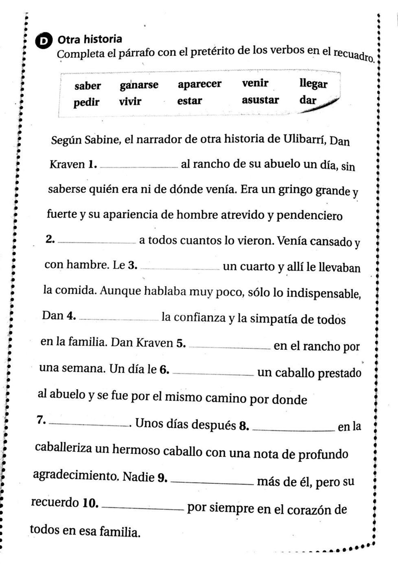 Completa el párrafo con el pretérito de los verbos en el recuadro-example-1