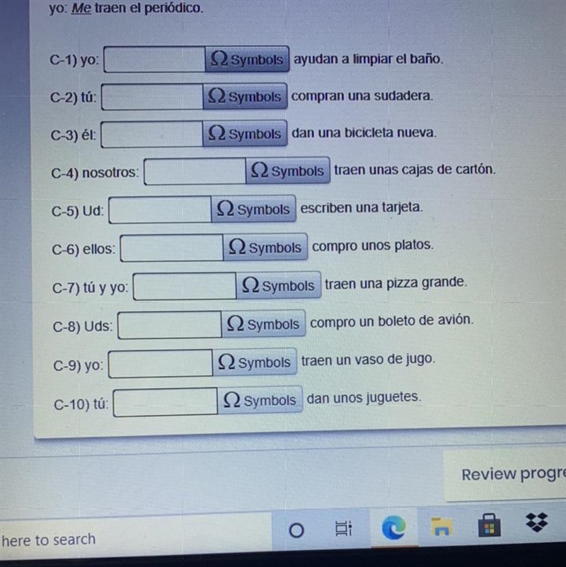 Write the correct indirect object pronoun in each sentence. Follow the model-example-1