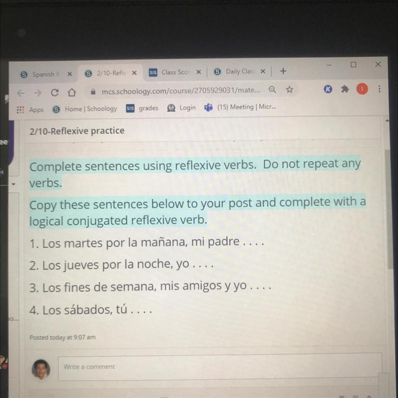 Spanish PLEASE HELP !Complete sentences using reflexive verbs. Do not repeat any verbs-example-1