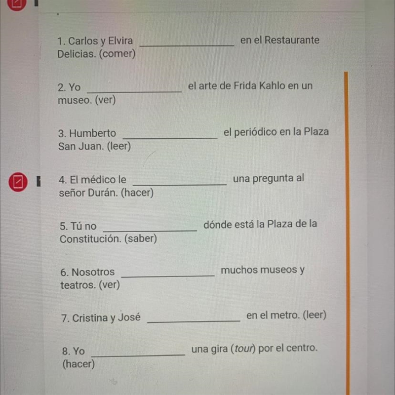 What is everyone doing downtown? Complete the sentences with the present tense of-example-1