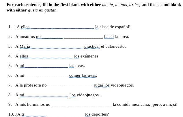 HEY CAN ANYONE PLS PLS PLS ANSWER DIS SPANISH WORK!!!!!-example-1