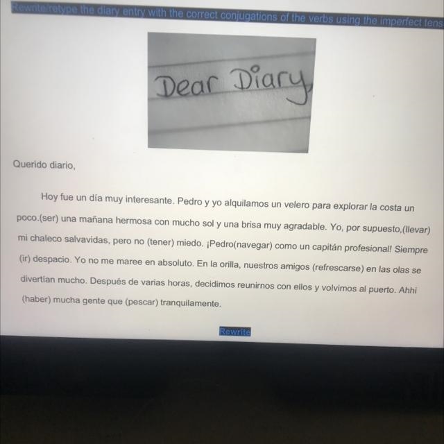 Rewrite retype the diary entry with the correct conjugations of the verbs using the-example-1