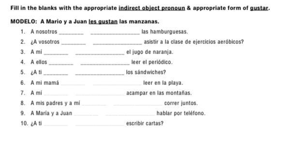 Fill in the blanks with the appropriate indirect object pronoun & appropriate-example-1