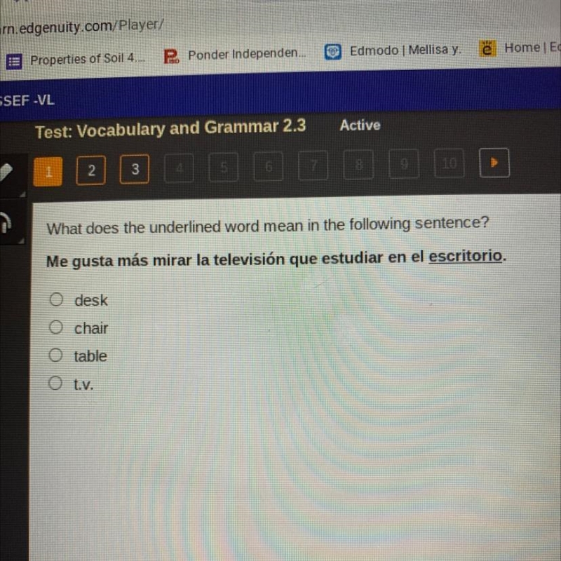 What does the underlined word mean in the following sentence? Me gusta más mirar la-example-1